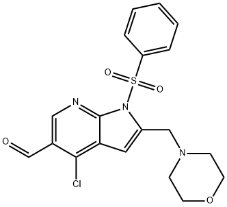 1H-pyrrolo[2,3-b]pyridin-5-karboksaldehyd, 4-klor-2-(4-morfolinylmetyl)-1-(fenylsulfonyl)-