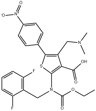 2-((2,6-difluorbenzyl)(etoksykarbonyl)amino)-4-((dimetylamino)metyl)-5-(4-nitrofenyl)tiofen-3-karboksylsyre