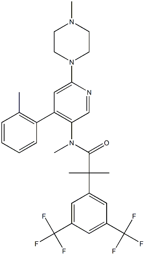2-[3,5-bis(trifluormetyl)fenyl]-N,2-dimetyl-N-[4-(2-metylfenyl)-6-(4-metylpiperazin-1-yl)pyridin-3-yl]propanamid