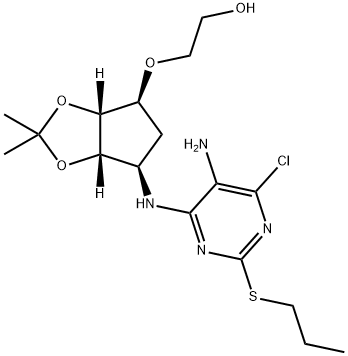2-(((3aR,4S,6R,6aS)-6-((5-amino-6-klor-2-(propyltio)pyrimidin-4-yl)amino)-2,2-dimetyltetrahydro-3aH-cyklopenta[ d][1,3]dioksol-4-yl)oksy)etanol