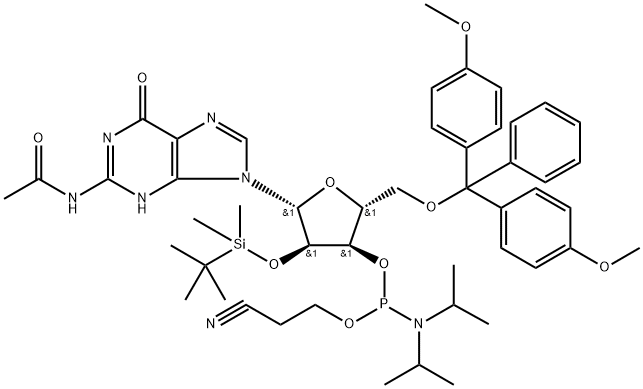 2'-O-[(tert-butyl)dimetylsilyl]-N-acetylguanosin-3'-(2-cyanoetyl-N,N-diisopropyl)fosforamiditt