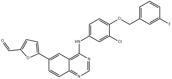 5-[4-((3-klor-4-((3-fluorbenzyl)oksy)fenyl)amino)kinazolin-6-yl]-2-furaldehyd
