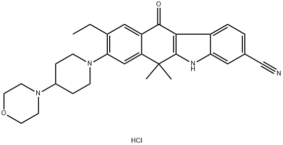 9-etyl-6,6-dimetyl-8-(4-morfolinopiperidin-1-yl)-11-okso-5a,6,11,11a-tetrahydro-5H-benzo[b]karbazol-3-karbonitrilhydroklorid