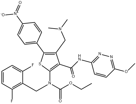 Karbaminsyre, N-[(2,6-difluorfenyl)metyl]-N-[4-[(dimetylamino)metyl]-3-[[(6-metoksy-3-pyridazinyl)amino]karbonyl]-5-(4) -nitrofenyl)-2-tienyl]-, etylester