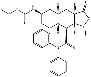 Etyl ((1R,3aR,4aR,6R,8aR,9S,9aS)-9-(difenylkarbamoyl)-1-metyl-3-oksododekahydronafto[2,3-c]furan-6-yl)karbamat