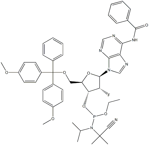 N-benzoyl-5'-O-[bis(4-metoksyfenyl)fenylmetyl]-2'-deoksy-2'-fluoradenosin 3'-[2-cyanoetyl N,N-bis(1-metyletyl)fosforamiditt]